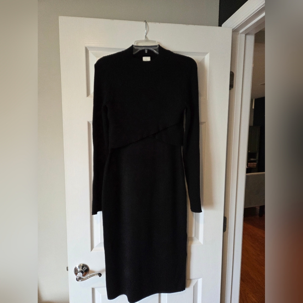 Joie Black Knit Dress With Cropped Black Sweater